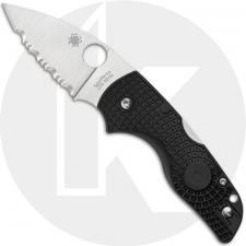 Spyderco Lil Native Lightweight C230SBK Knife - Satin Serrated CTS BD1N Leaf - Black FRN - USA Made
