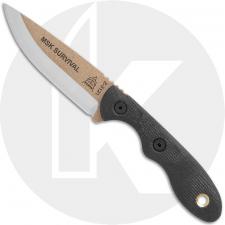 TOPS Knives Mini Scandi Survival Neck Knife MSK-SURV - Leo Espinoza - Coyote Tan 1095 Steel Blade - Black Micarta